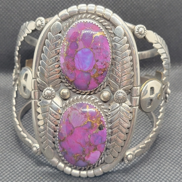 Real ⭐️ Handmade TM Purple Turquoise and Silver Signed Cuff Tommy Nelson Navajo - Picture 9 of 17